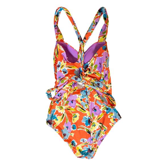 Anne Cole NWT Back Lace-Up Floral Bandeau One-Piece Size 12 - Picture 4 of 9